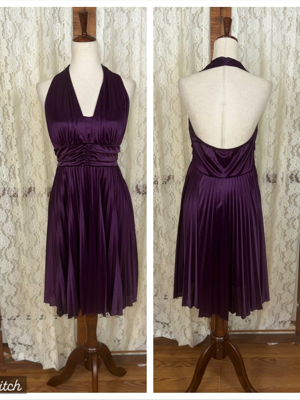 Pretty Vintage Y2K Taboo Purple Halter Pleated Formal Dress